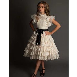 Joyfolie Anouk Petticoat Dress In Vintage Ivory - Lace Tiered Wedding or Party